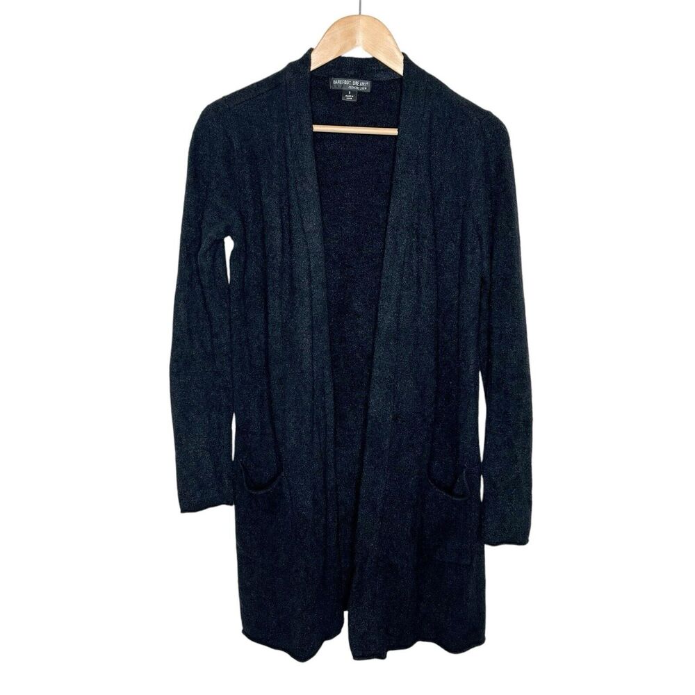 Barefoot Dreams CozyChic Lite Long Cardigan Sweater Black Womens Small